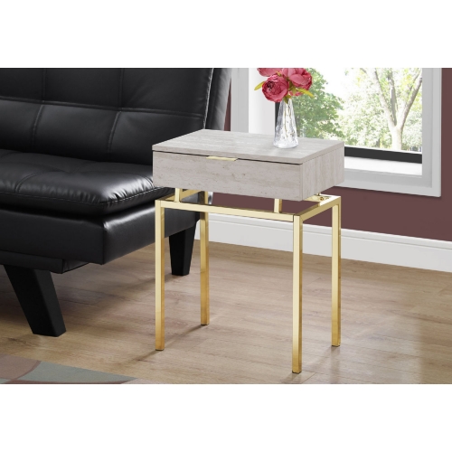 24"H Accent Table in Beige Marble Look & Gold Metal